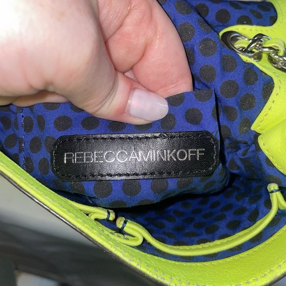 Rebecca Minkoff Bow Studded Shoulder Crossbody Bag Purse Neon Yellow Chain Strap - Picture 9 of 15